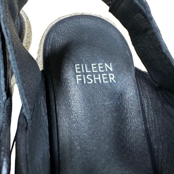 Eileen Fisher NWOB Dash Wedge Slip On Slingback Sandal Black Size 6 Open Toe - Picture 7 of 9